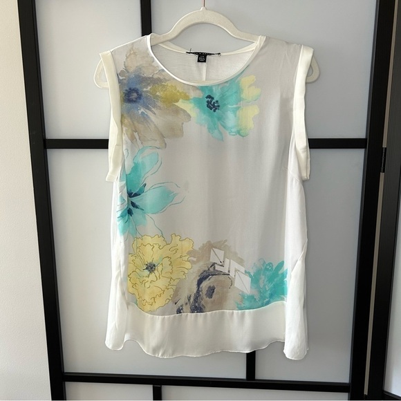 [L] Zac & Rachel White Floral Watercolour Style Sleeveless Blouse Tank Top - Picture 3 of 10